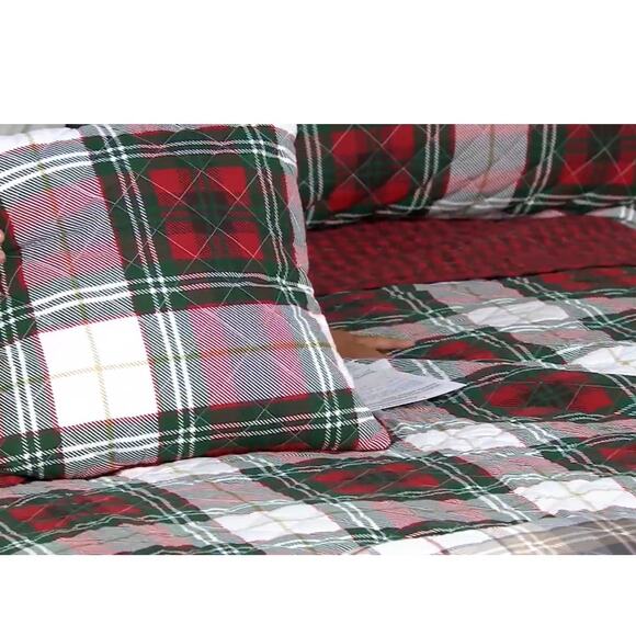 Home Reflections NEW Reversible Holiday Plaid Quilt Sham Pillow Set Full Double - Picture 6 of 13